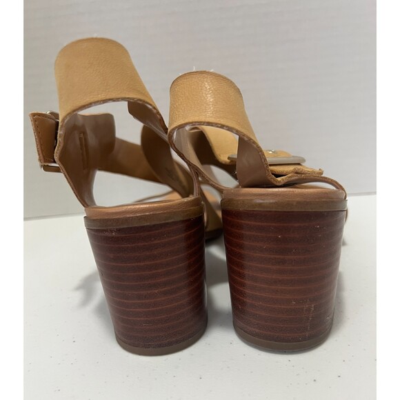 Franco Sarto Helga Sandals Tan Brown Leather Stacked Block Heel Women's Size 9.5 - Picture 4 of 10